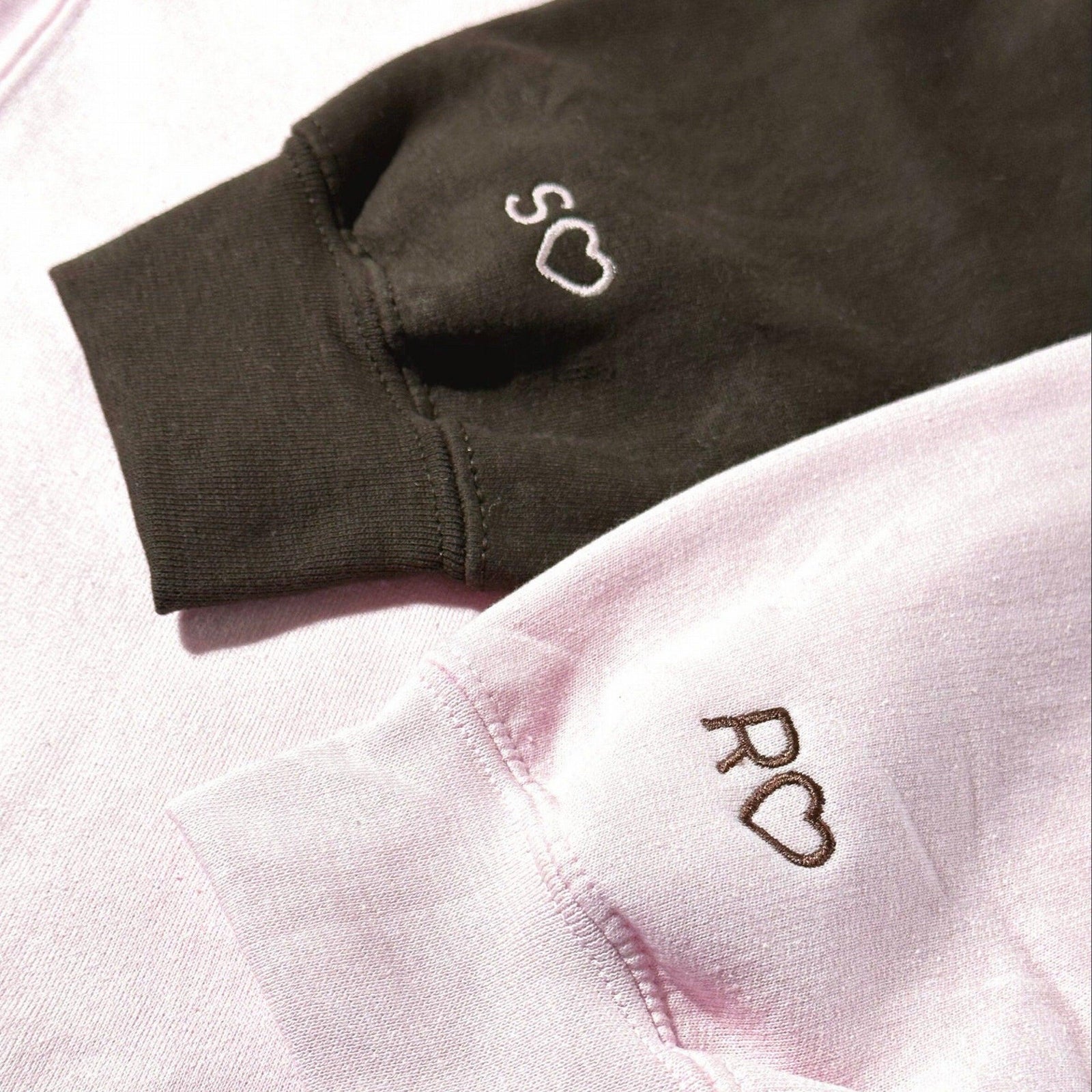 Personalized Anniversary Date Custom Embroidered Initial Heart Couple Hoodies