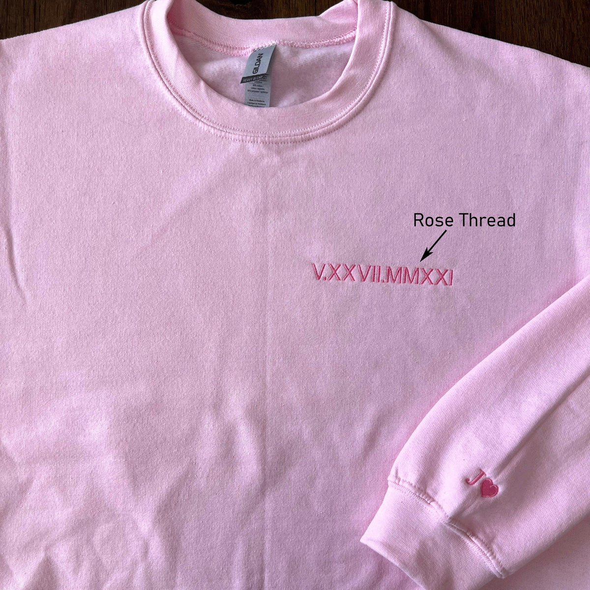 Custom Embroidered Roman Numeral Initial On Sleeve Personalized Embroidered Sweatshirt