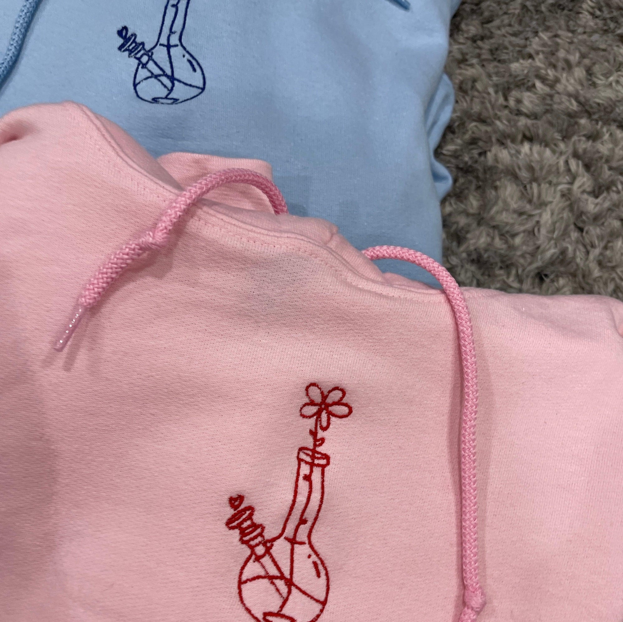 Custom Flower Bong Embroidered Matching Set Couple Sweatshirt Hoodies