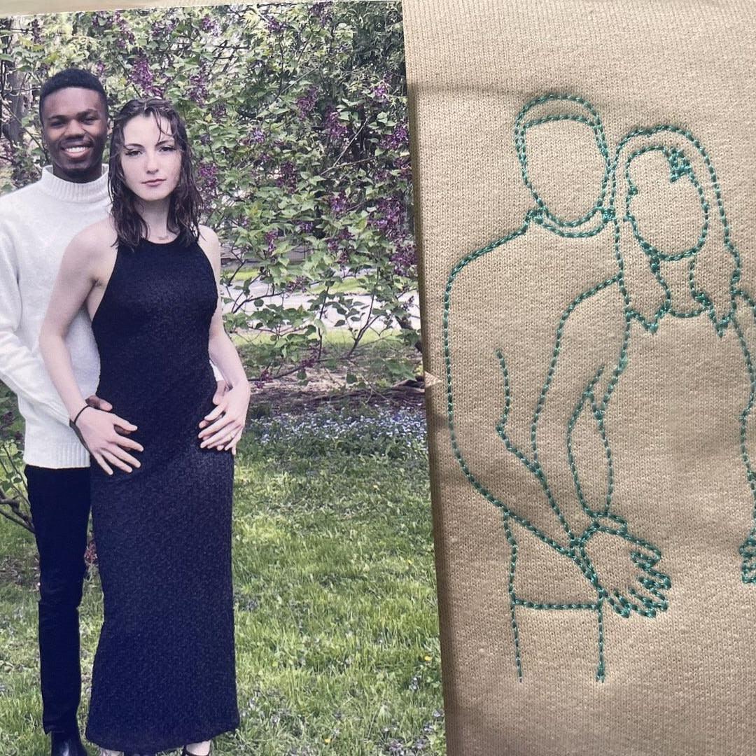 Custom Embroidered Portrait From Photo Couples Anniversary Gift Sweatshirts Hoodies