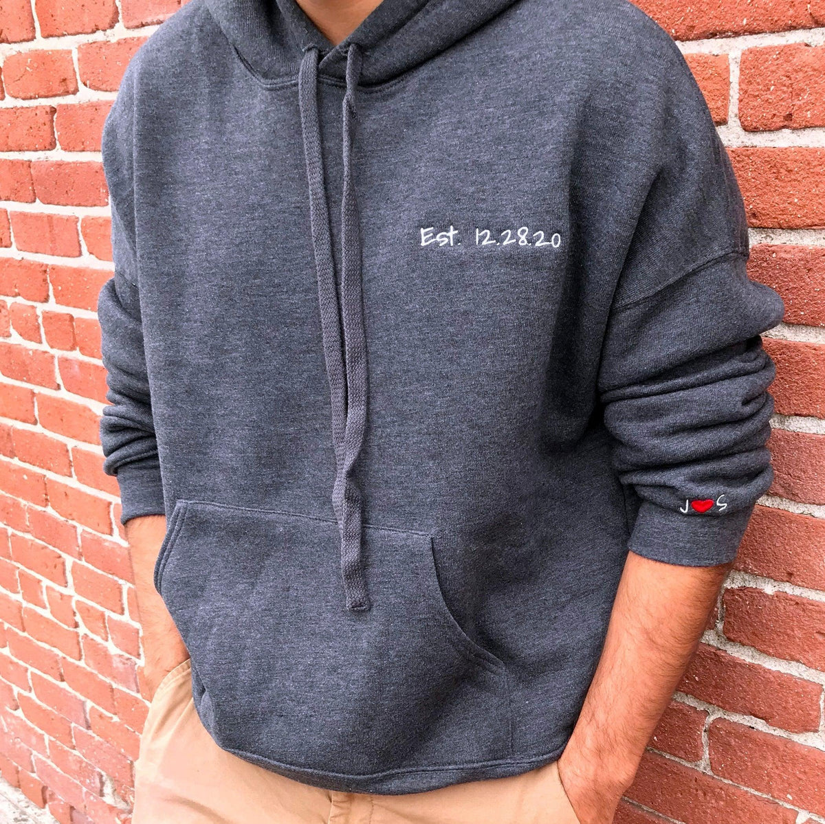 Custom Embroidered Matching Couple Hoodies with Your Initials & Anniversary Date