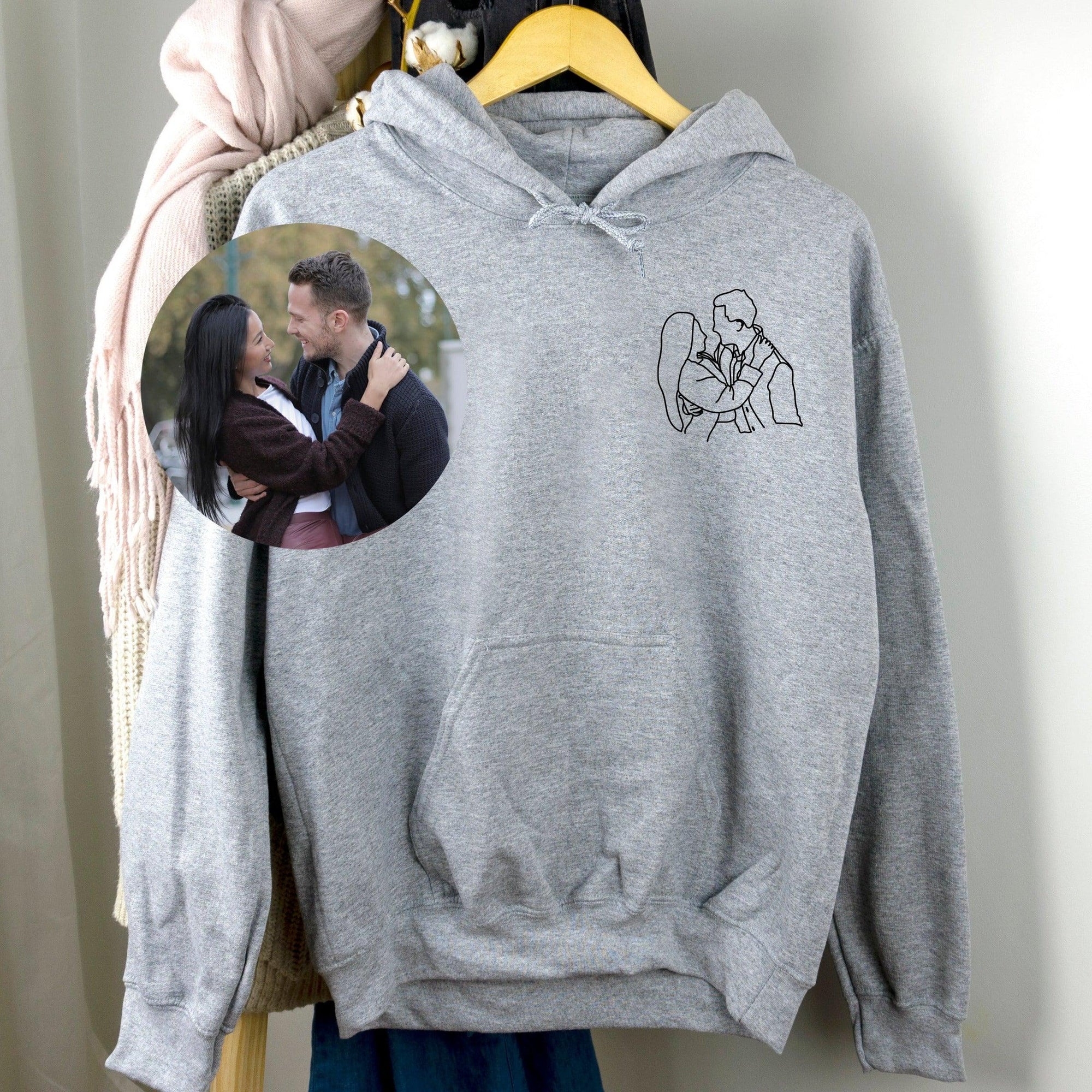 Personalized Embroidered Portrait From Photo Line Draw Art Couples Embroidered Sweatshirt