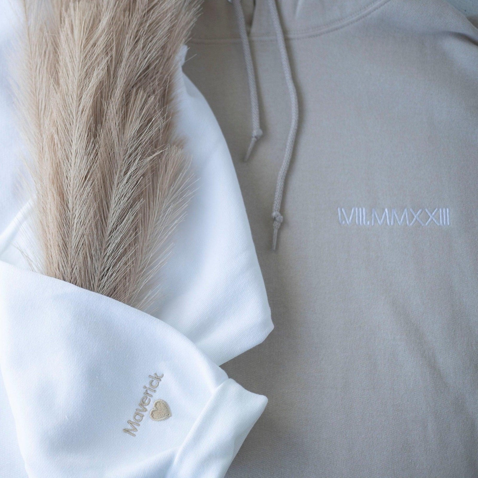 Personalized Couples Gifts Custom Roman Numeral Embroidered Hoodie