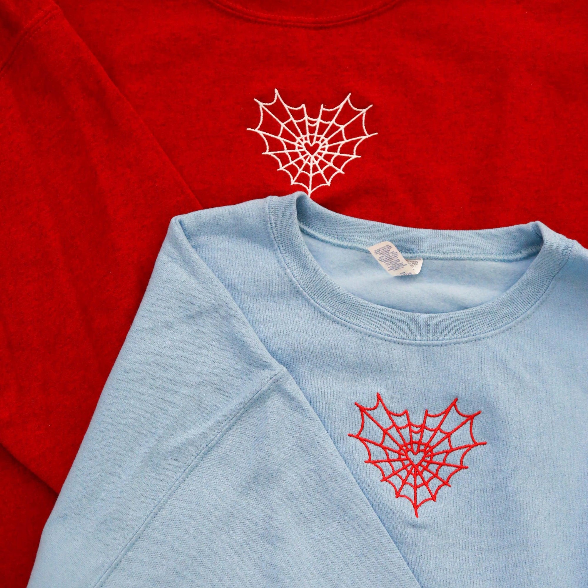 Custom Spiderweb Heart Embroidered Matching Set Couple Sweatshirt Hoodies