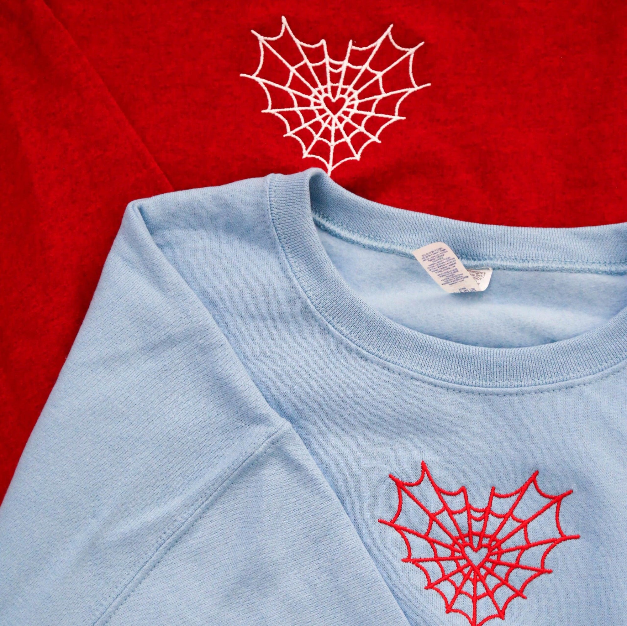 Custom Spiderweb Heart Embroidered Matching Set Couple Sweatshirt Hoodies