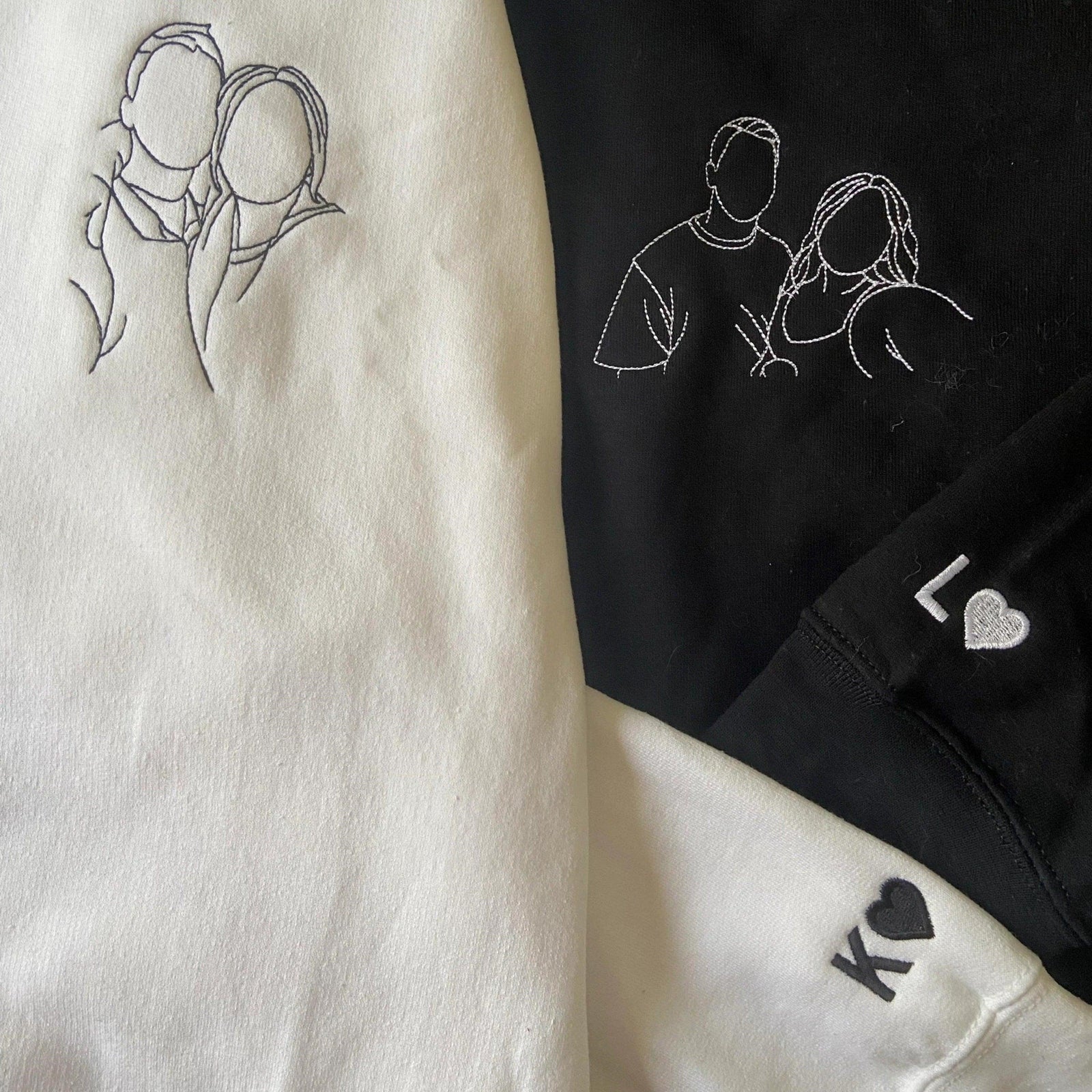 Custom Embroidered Portrait From Photo Couple Hoodies Set Embroidered Sweatshirt