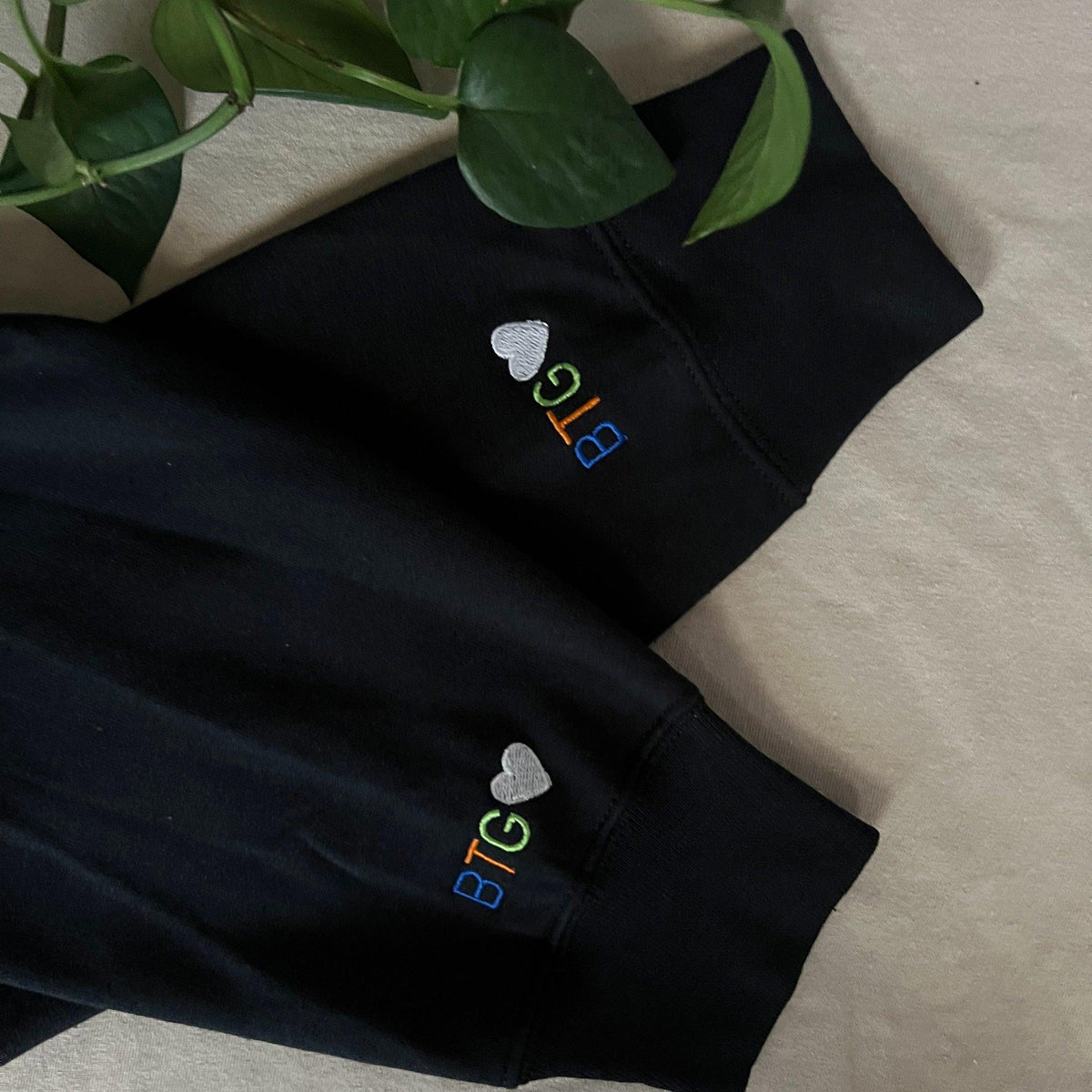 Custom Embroidered Roman Numeral Date Initials on Sleeves Couple Matching Embroidered Crewneck Sweatshirt Hoodie