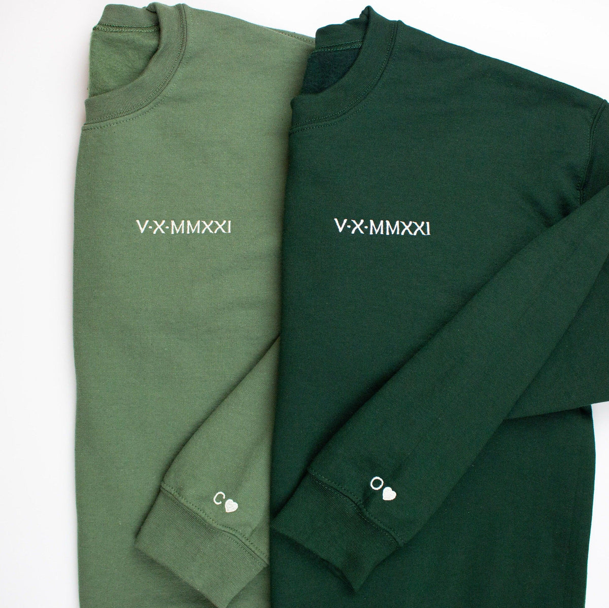 Custom Roman Numerals Matching Couples Date Anniversary Gifts Embroidered Crewneck Sweatshirt