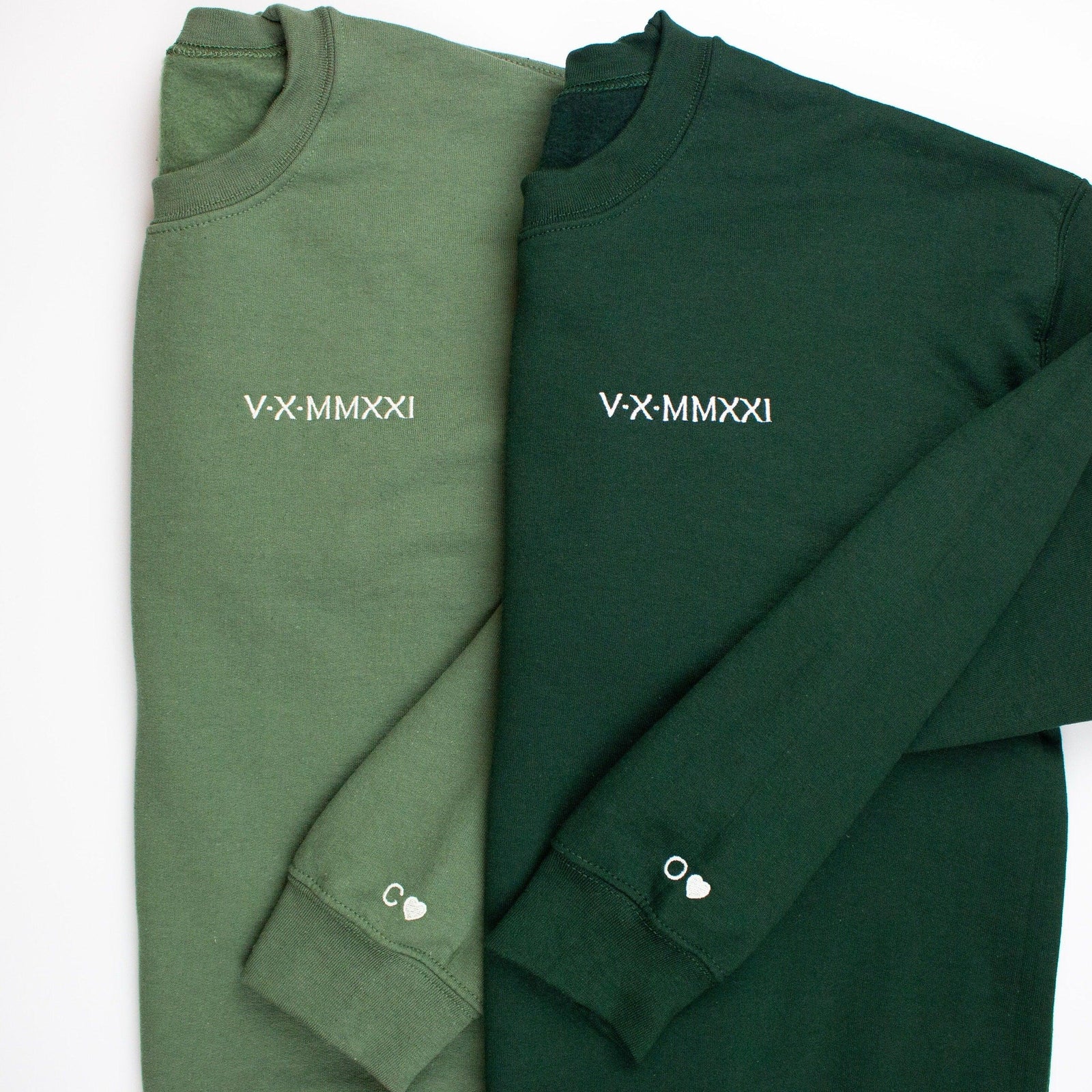 Custom Roman Numerals Matching Couples Date Anniversary Gifts Embroidered Crewneck Sweatshirt