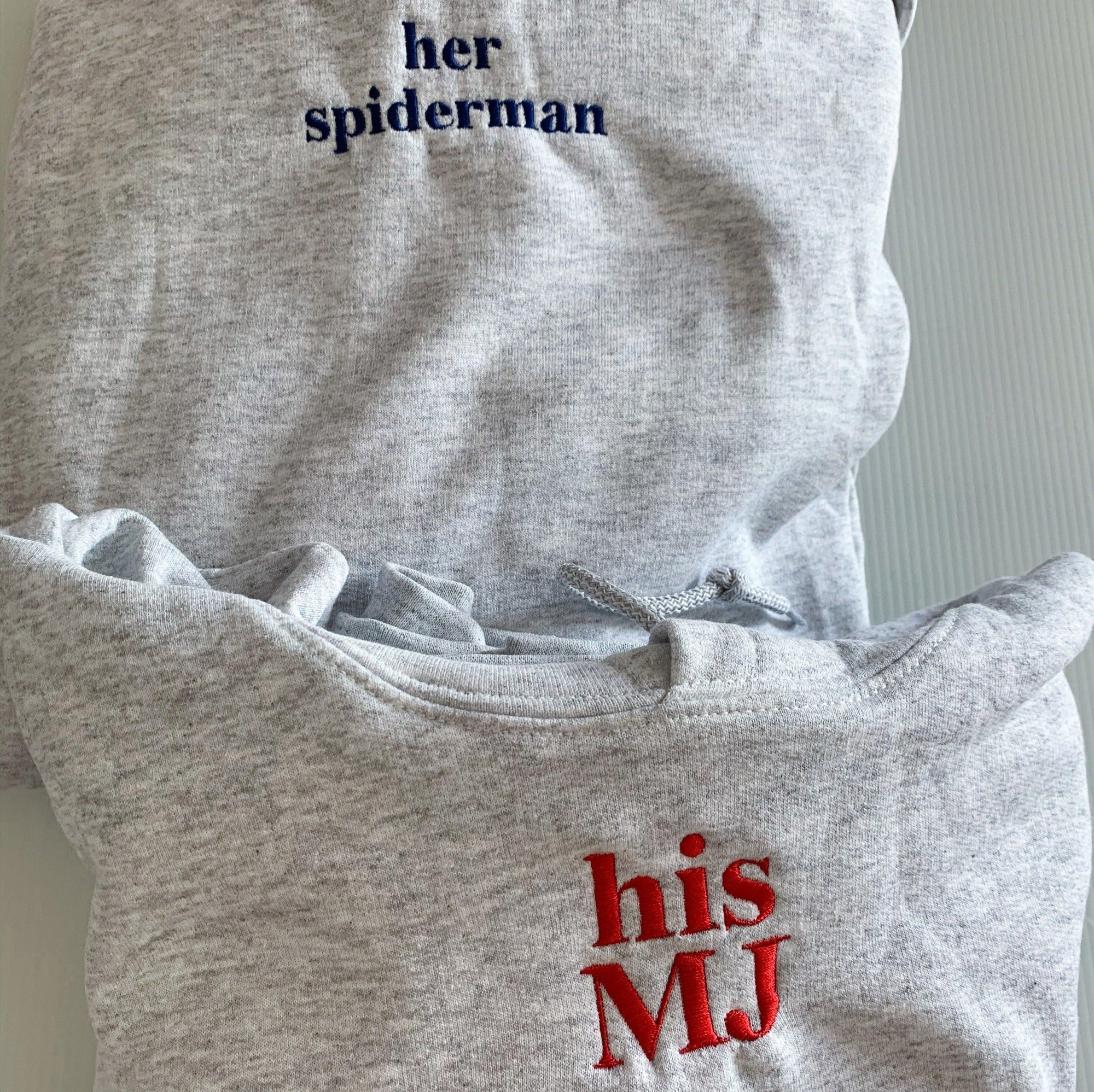 Custom Her Spiderman His MJ Embroidered Matching Set Couple Sweatshirt Hoodies