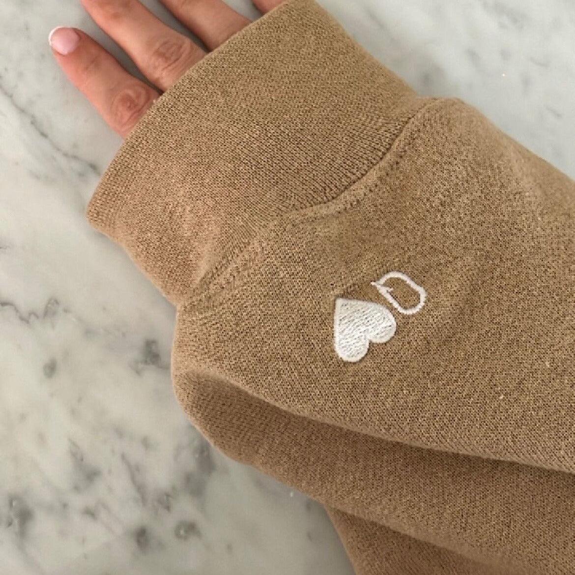 Custom Embroidered Roman Numeral Date Initials on Sleeves Couple Matching Embroidered Crewneck Sweatshirt Hoodie