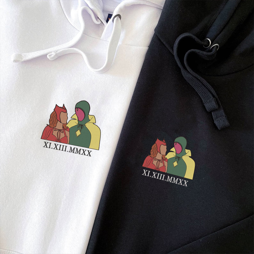 Custom Embroidered Roman Numeral Hoodies For Couples, Roman Numeral Date Hoodie, An Unusual Couples Embroidered Hoodie