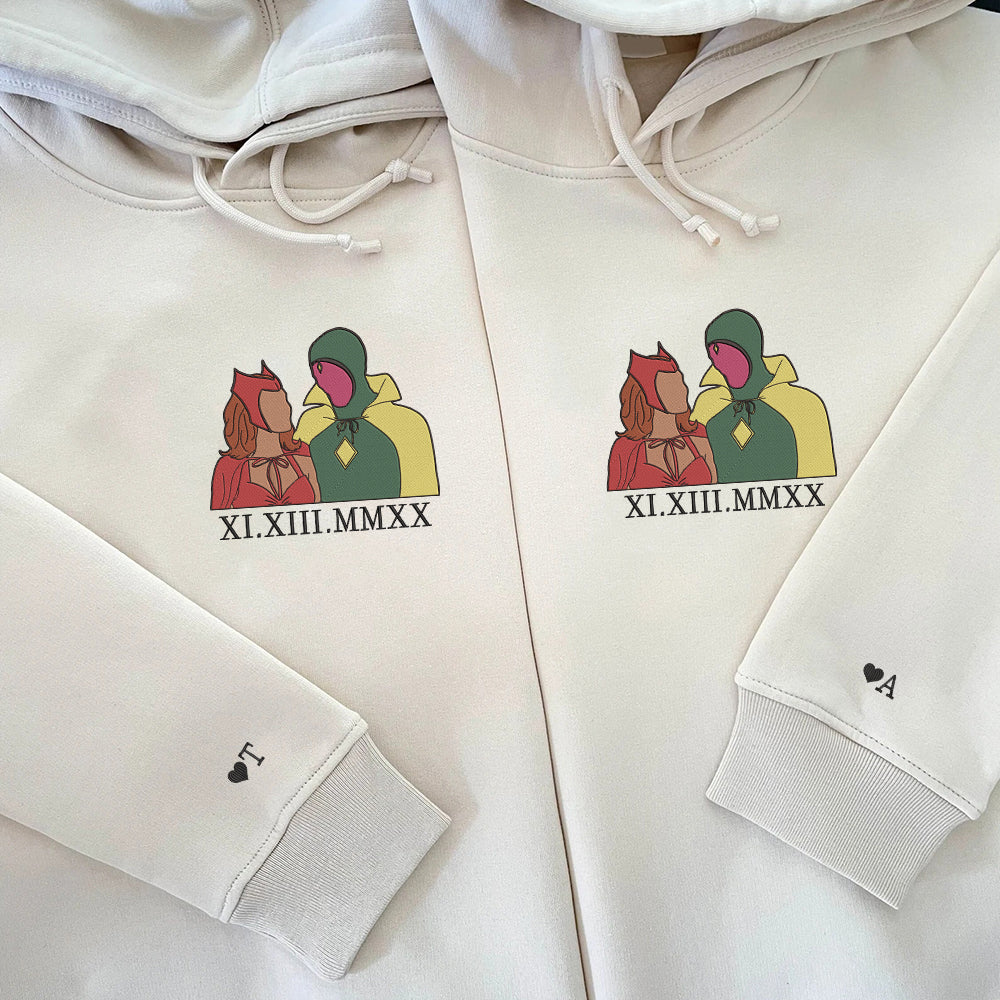 Custom Embroidered Roman Numeral Hoodies For Couples, Roman Numeral Date Hoodie, An Unusual Couples Embroidered Hoodie