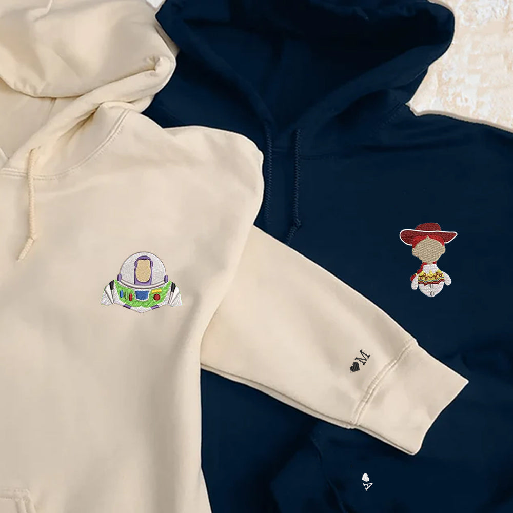 Custom Embroidered Hoodies For Couples, Personalized Couple Hoodies, His Her Hoodies, Cute Cartoons Toys Couples Embroidered Hoodie