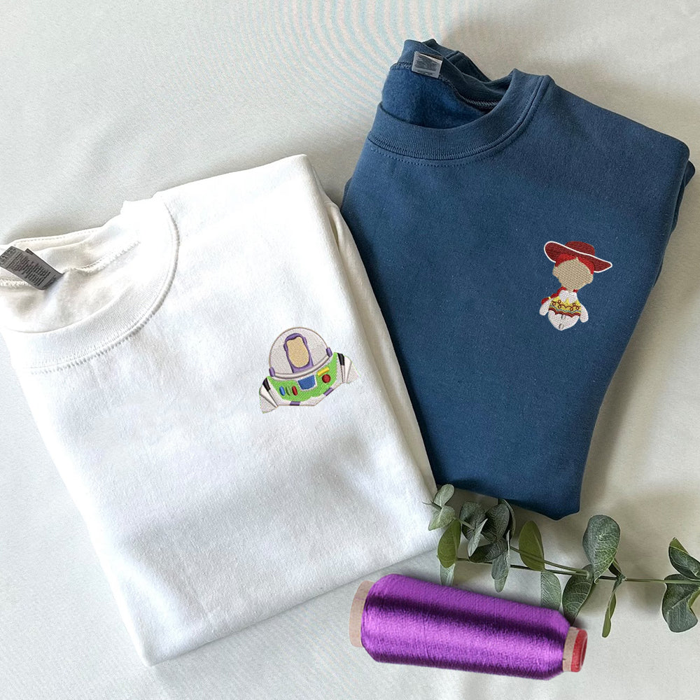 Custom Embroidered Sweatshirts For Couples, Custom Matching Couple Sweatshirt, Cute Cartoons Toys Couples Embroidered Crewneck Sweater