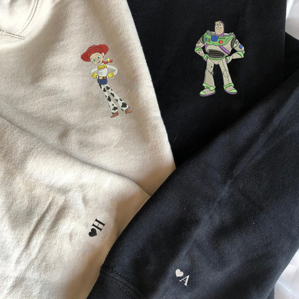 Custom Embroidered Hoodies For Couples, Cute Buzz x Jessie Valentine Couples Embroidered Hoodie