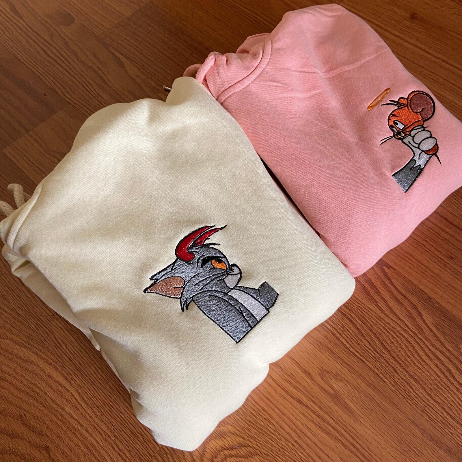 Custom Embroidered Hoodies For Couples, Custom Matching Couple Hoodies, Cartoon Characters Mouses Embroidered Matching Couples Hoodie