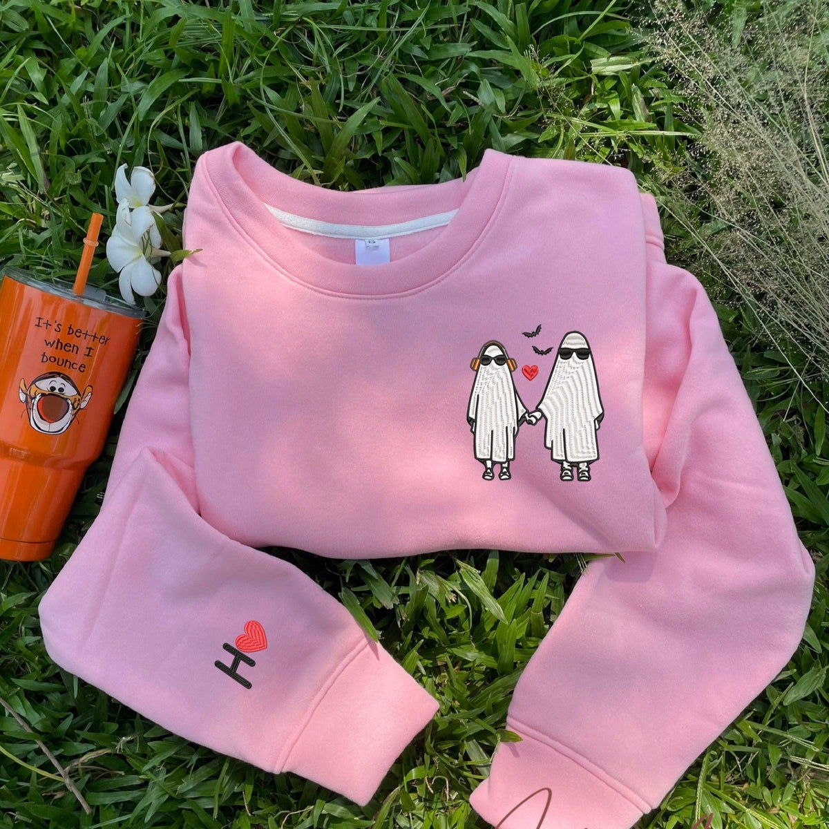 Custom Embroidered Halloweeen Sweatshirts For Couples, Halloween Couples Ghost Embroidered Sweatshirt, Ghost Season Embroidered Sweater