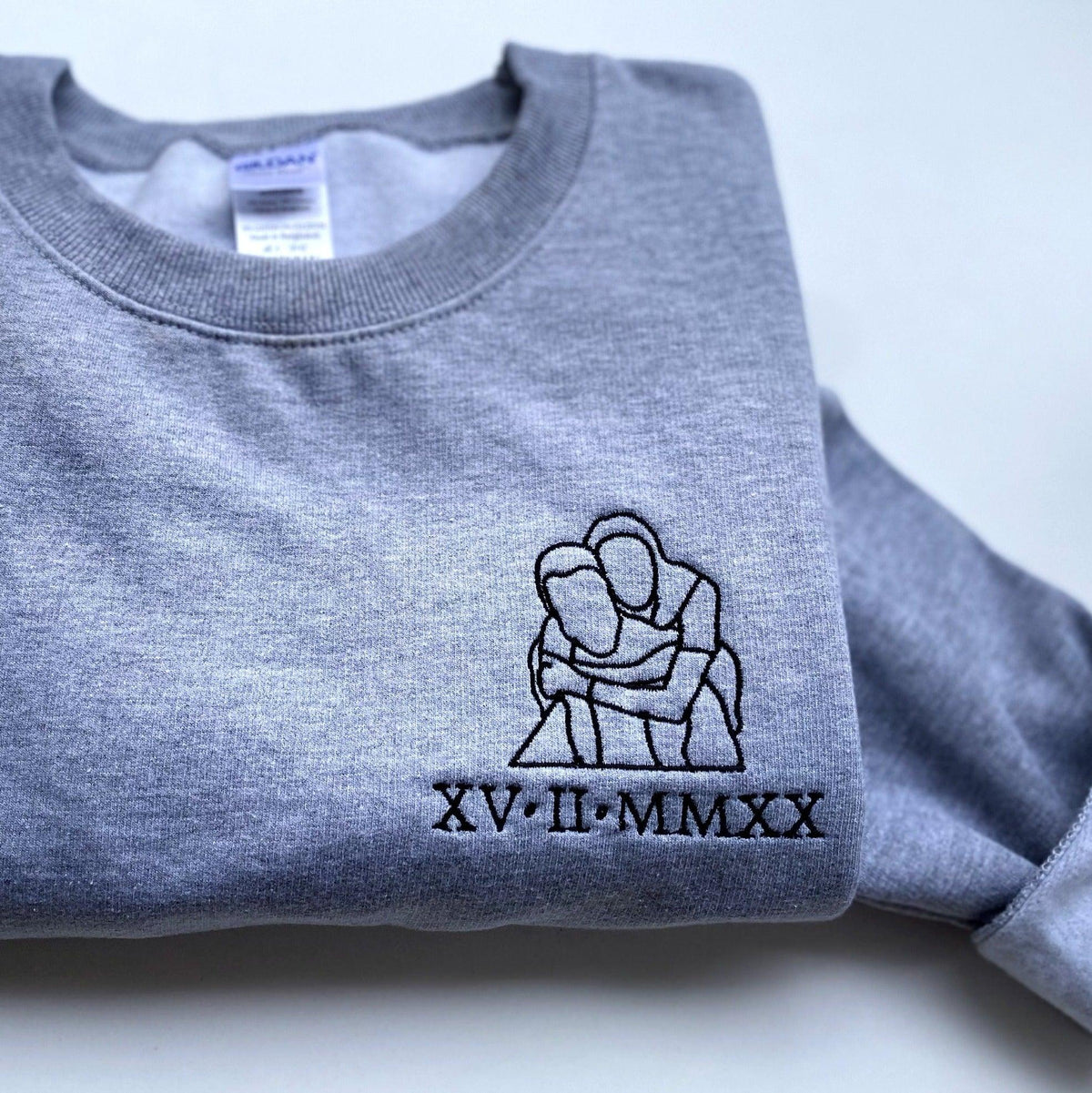 Custom Embroidered Portrait From Photo Outline Roman Numeral Date Couples Matching Embroidered Sweatshirt