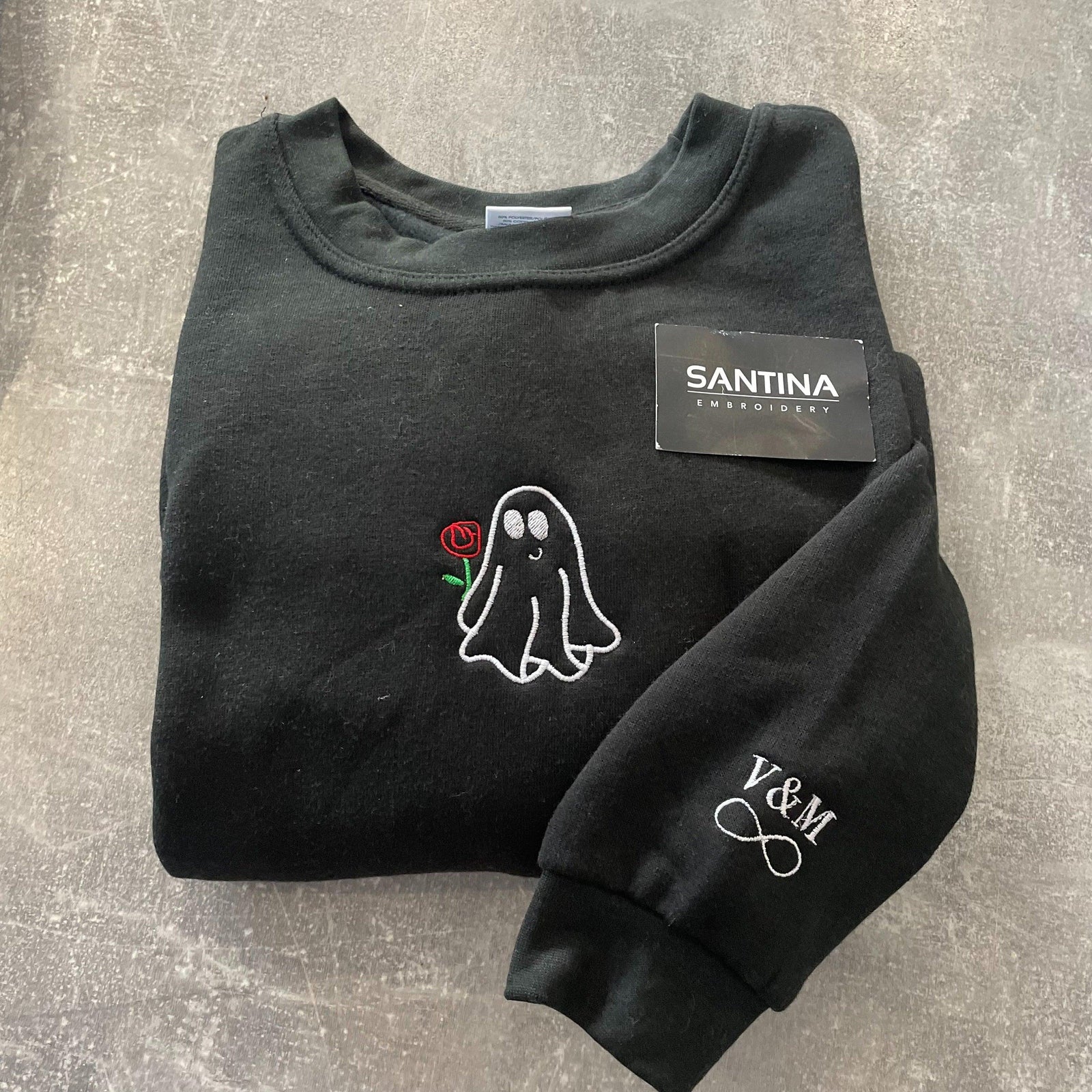 Custom Embroidered Halloweeen Sweatshirts For Couples, Halloween Couples Ghost Embroidered Sweatshirt, Ghost Spooky Couples Season Sweater