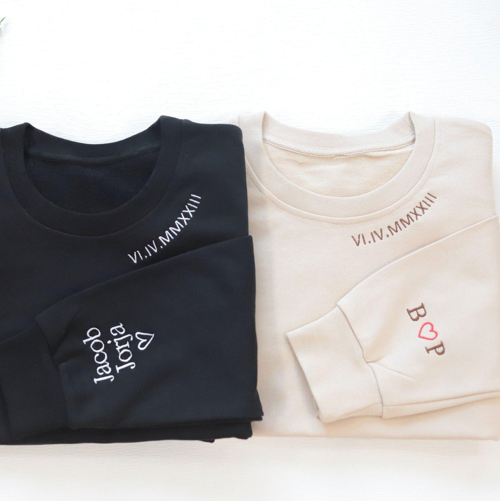 Custom Embroidered Hoodies For Couples, Custom Embroidered Roman Numeral Hoodie Date on Neckline Matching Couples Hoodie