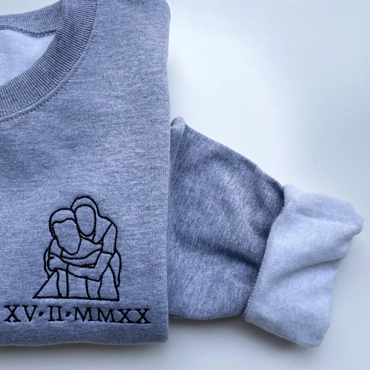 Custom Embroidered Portrait From Photo Outline Roman Numeral Date Couples Matching Embroidered Sweatshirt