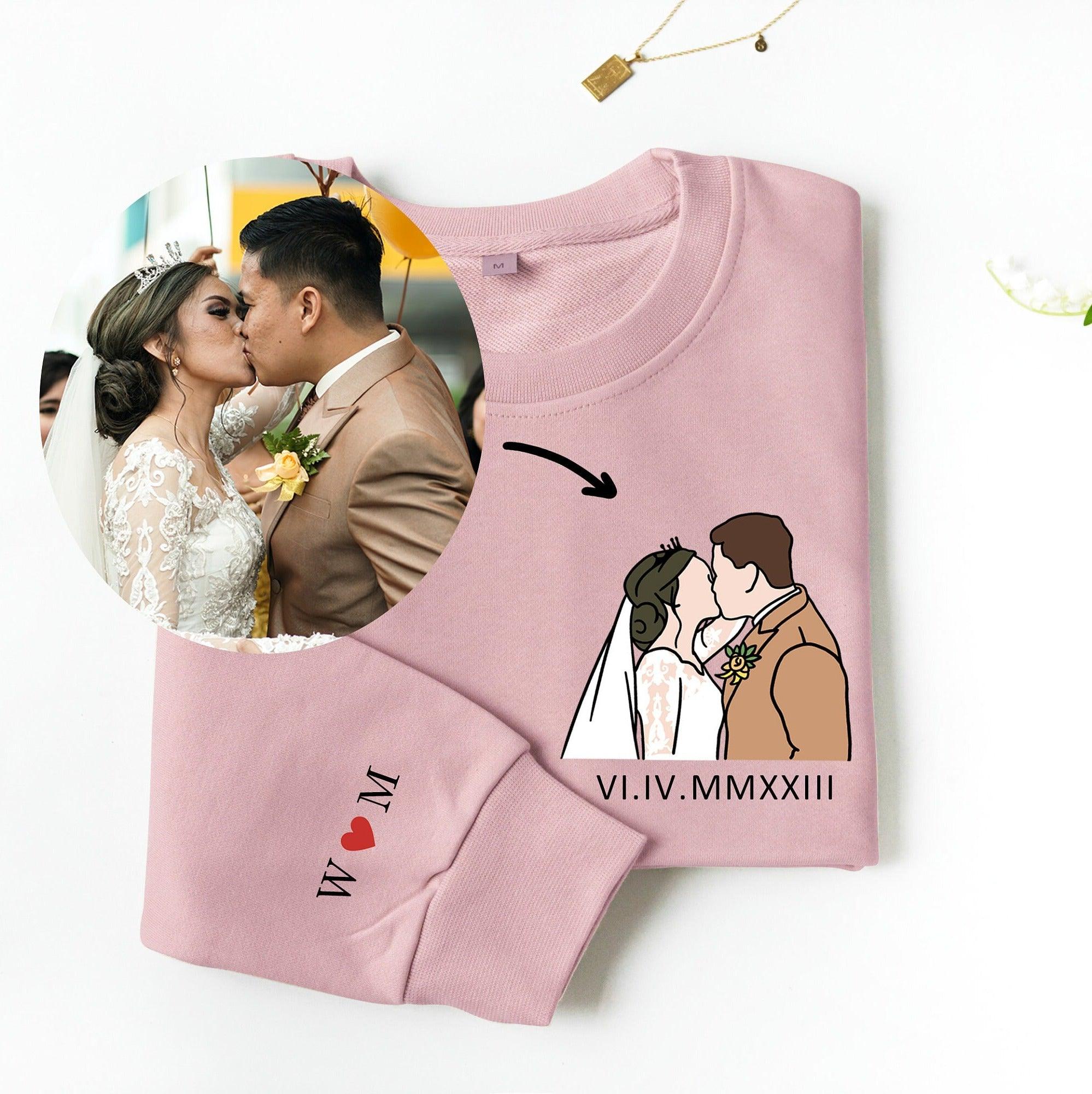Personalized Embroidered Portrait Picture Outline Photo Couples Embroidered Sweatshirt