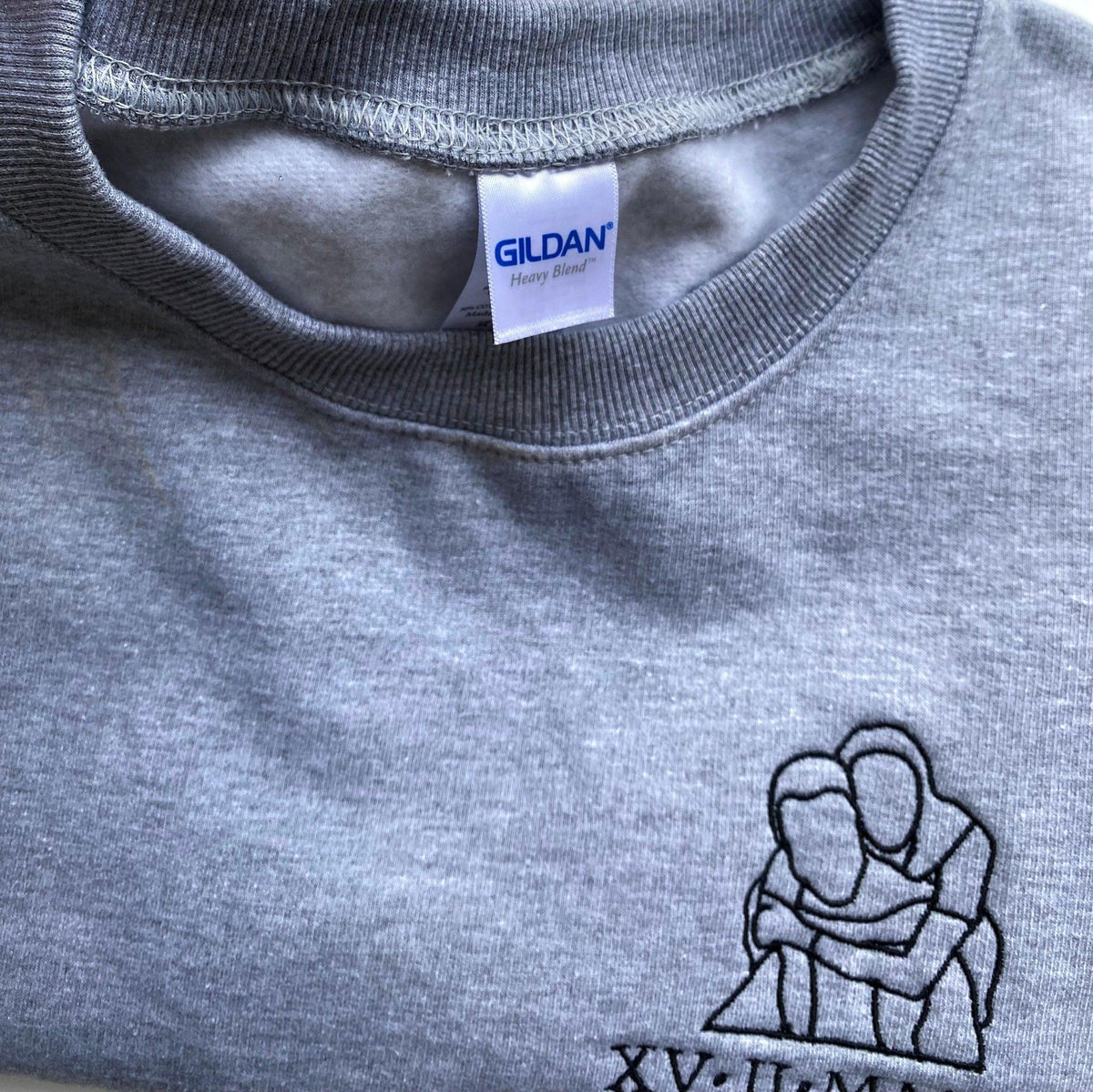 Custom Embroidered Portrait From Photo Outline Roman Numeral Date Couples Matching Embroidered Sweatshirt