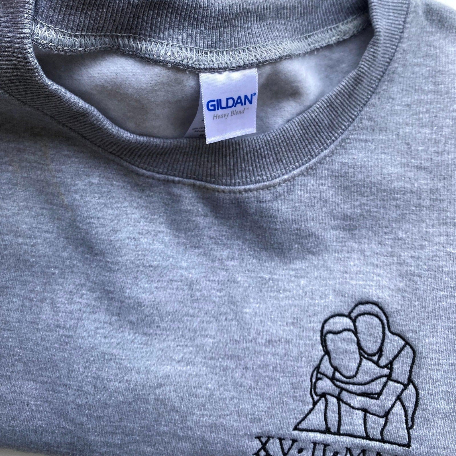 Custom Embroidered Portrait From Photo Outline Roman Numeral Date Couples Matching Embroidered Sweatshirt