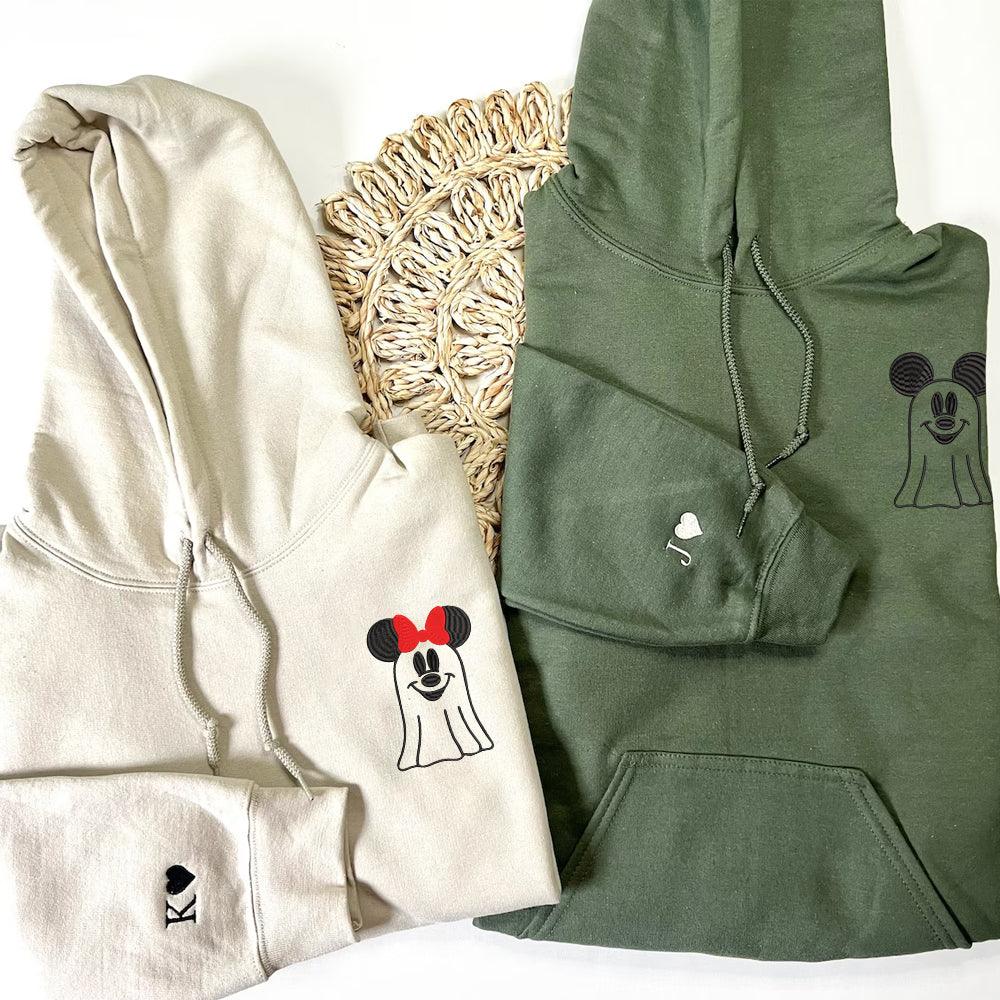 Custom Embroidered Halloweeen Hoodies For Couples, Custom Matching Couple Hoodie, Cartoon Mouses Couples Embroidered Hoodie V3