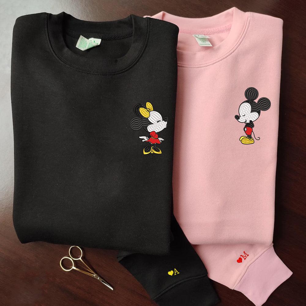 Custom Embroidered Sweatshirts For Couples, Custom Matching Couple Sweatshirt, Cartoon Mouses In Love Couples Embroidered Sweater