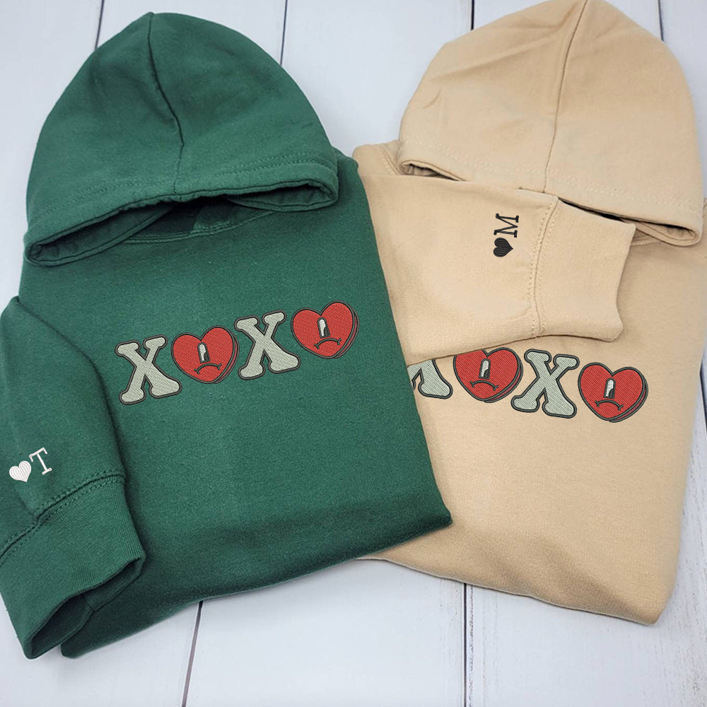 Custom Embroidered Hoodies For Couples, Cute Xoxo Valentine Couples Embroidered Hoodie
