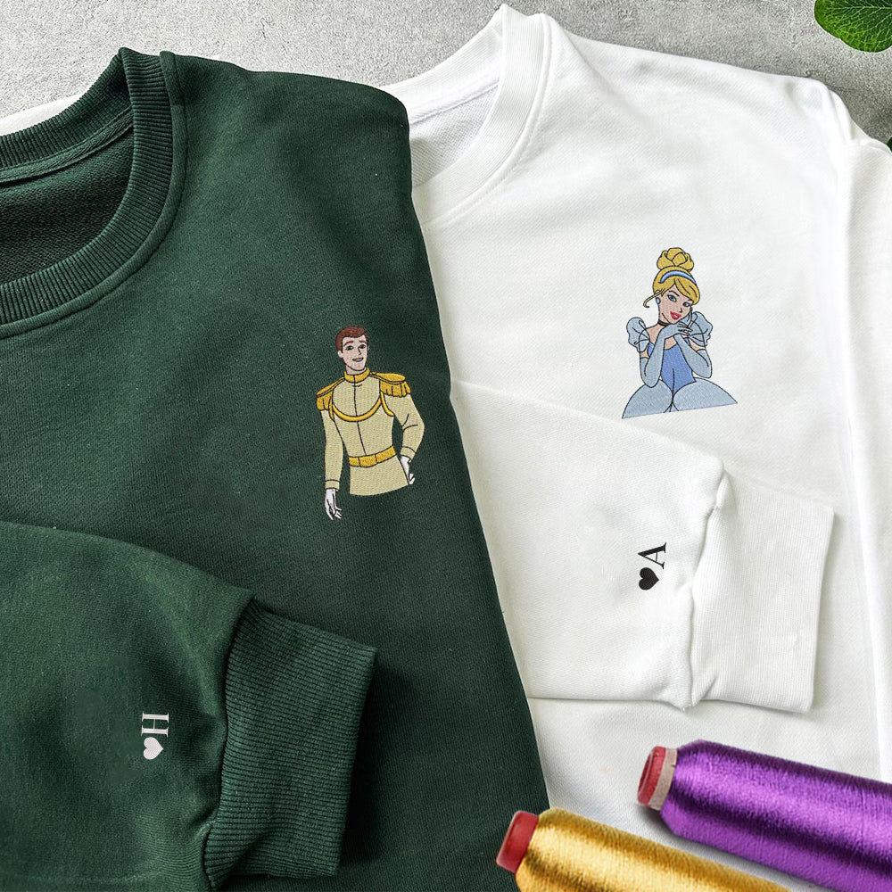 Custom Embroidered Sweatshirts For Couples, Custom Matching Couple Sweatshirt, Cute Prince x Princess Couples Embroidered Crewneck Sweater