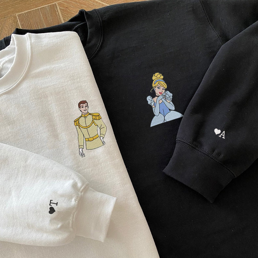 Custom Embroidered Sweatshirts For Couples, Custom Matching Couple Sweatshirt, Cute Prince x Princess Couples Embroidered Crewneck Sweater
