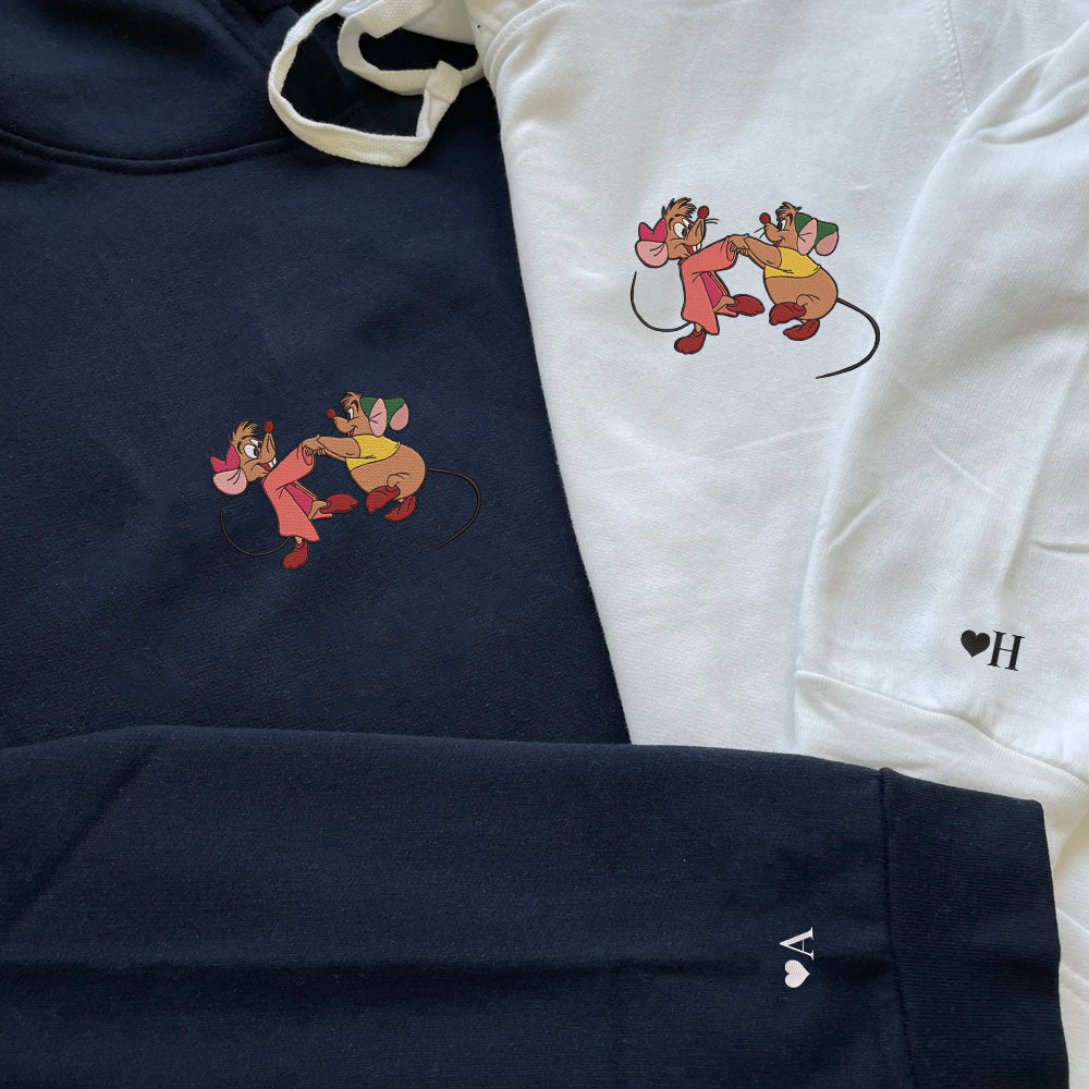 Custom Embroidered Hoodies For Couples, Personalized Couple Hoodies, His Her Hoodies, Cute Mouse Cartoons Couples Embroidered Hoodie