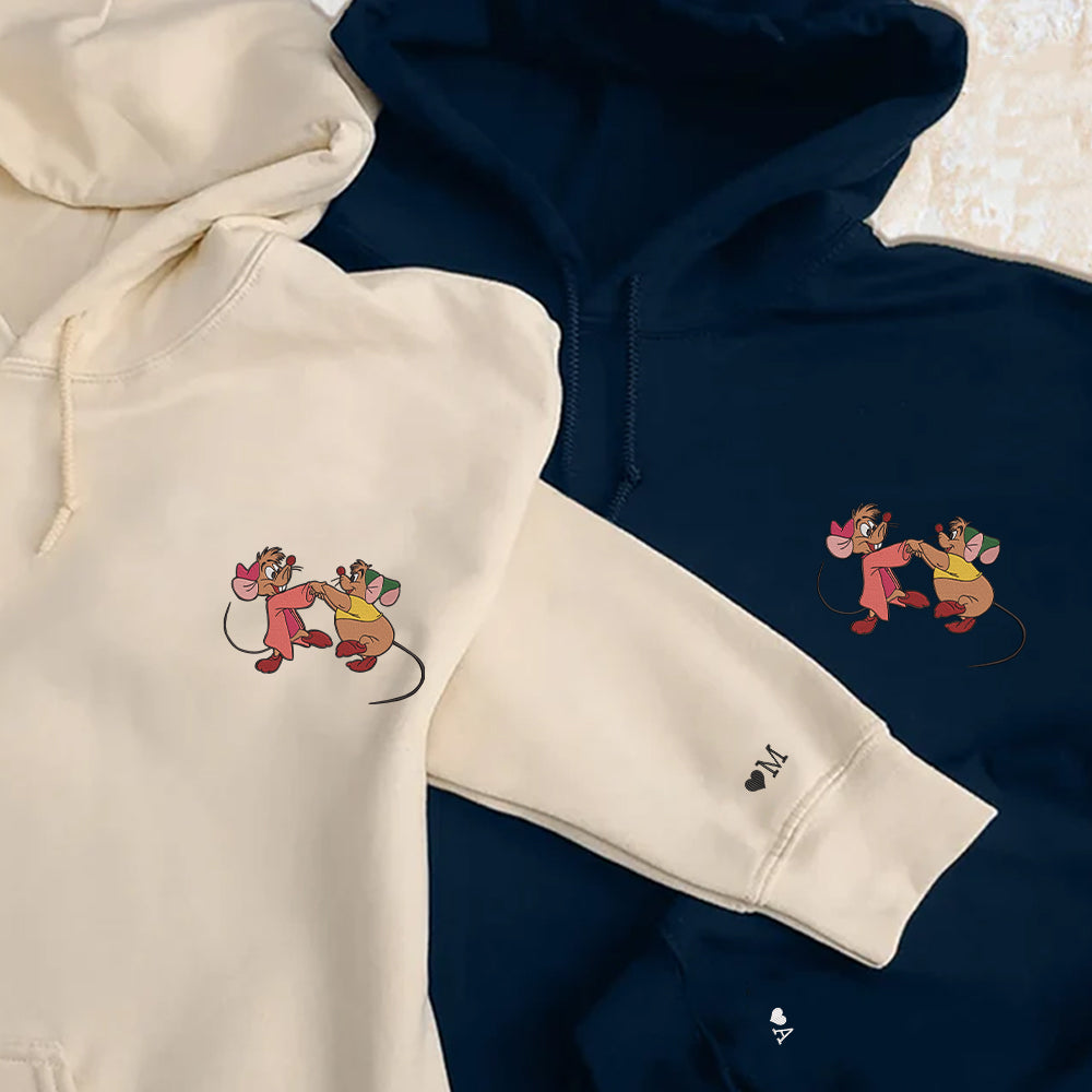 Custom Embroidered Hoodies For Couples, Personalized Couple Hoodies, His Her Hoodies, Cute Mouse Cartoons Couples Embroidered Hoodie