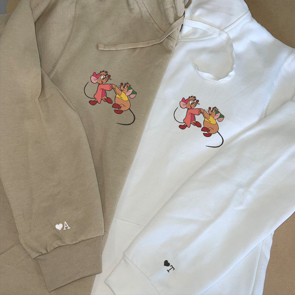 Custom Embroidered Hoodies For Couples, Personalized Couple Hoodies, His Her Hoodies, Cute Mouse Cartoons Couples Embroidered Hoodie