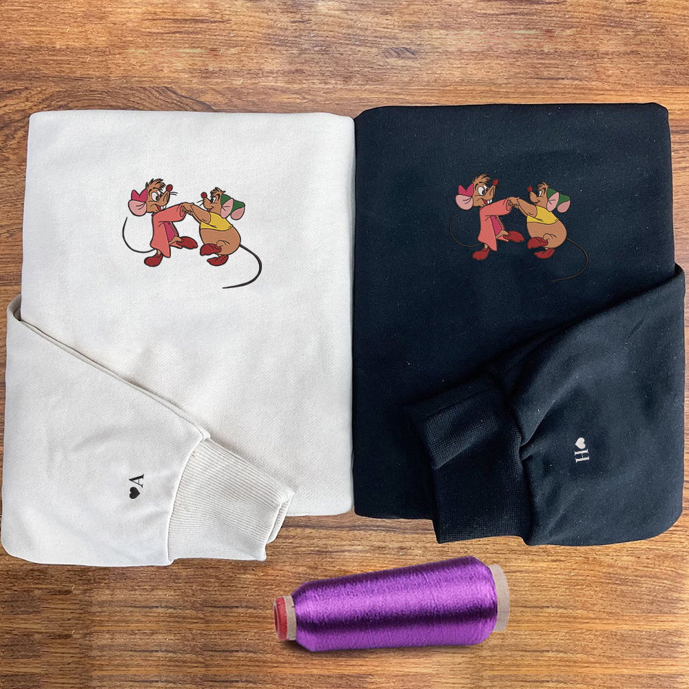 Custom Embroidered Sweatshirts For Couples, Custom Matching Couple Sweatshirt, Cute Cartoon Mouses Couples Embroidered Crewneck Sweater
