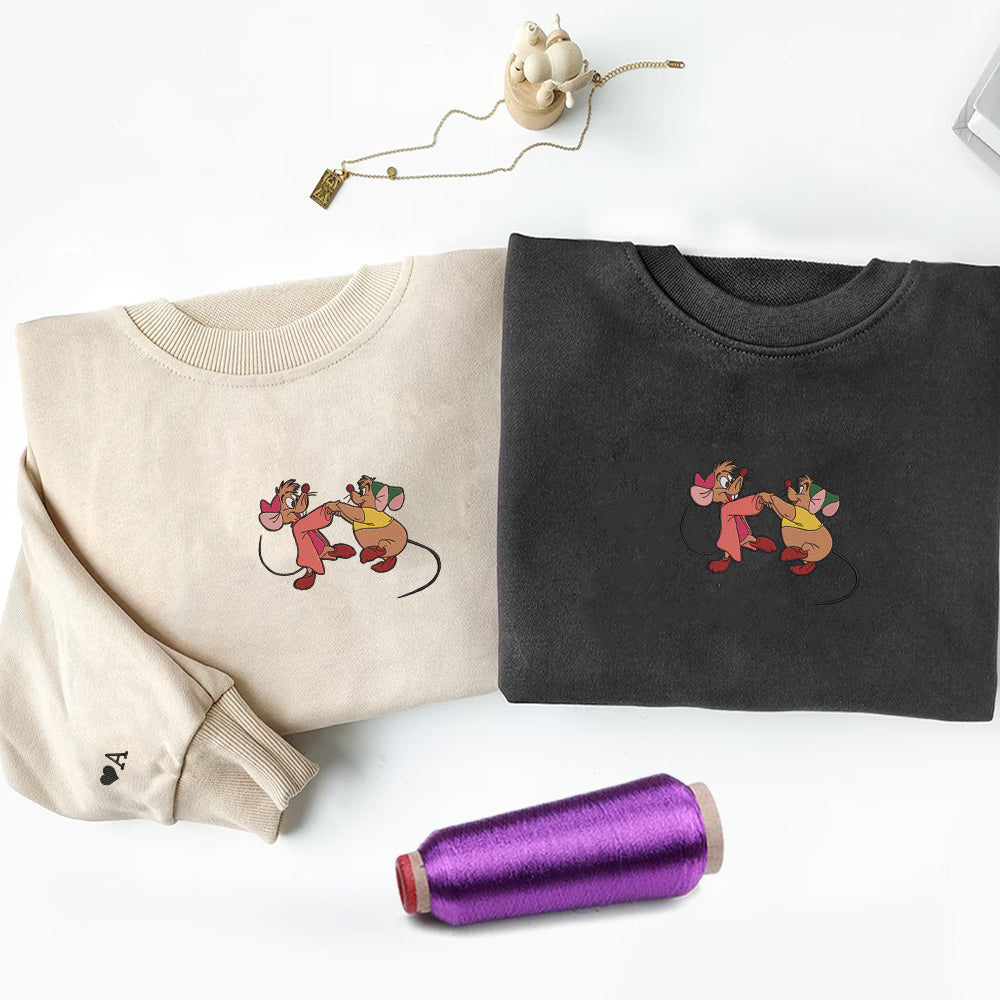 Custom Embroidered Sweatshirts For Couples, Custom Matching Couple Sweatshirt, Cute Cartoon Mouses Couples Embroidered Crewneck Sweater