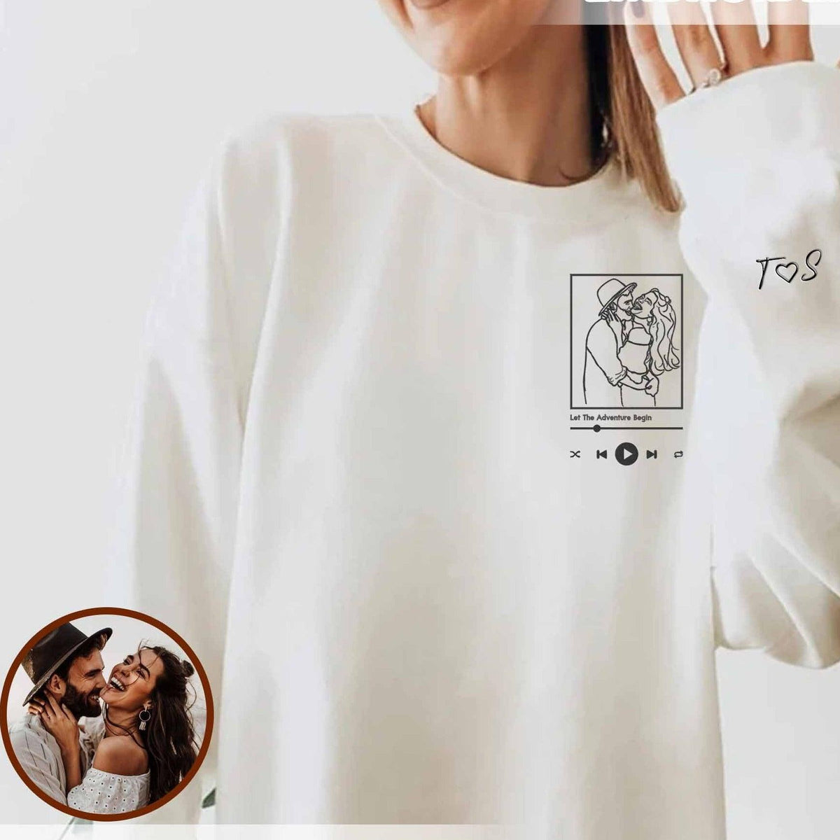 Custom Embroidered Portrait Line Drawing Couple Matching Sweatshirt Hoodies