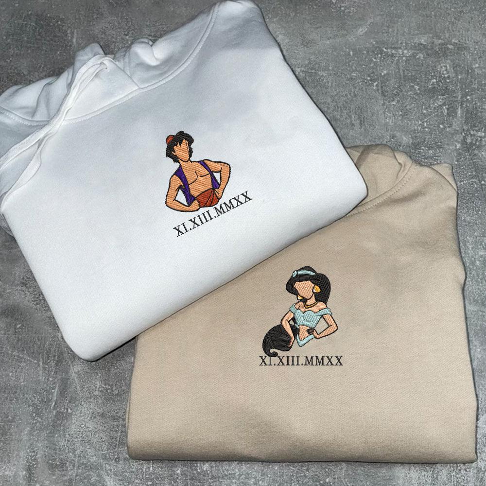 Custom Embroidered Roman Numeral Hoodies For Couples, Roman Numeral Date Hoodie, Cute Princess Couples Embroidered Hoodie V1