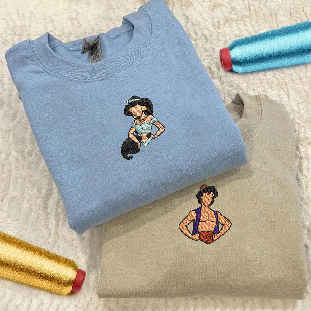 Custom Embroidered Sweatshirts For Couples, Custom Matching Couple Sweatshirt, Cute Princess Couples Embroidered Crewneck Sweater V1