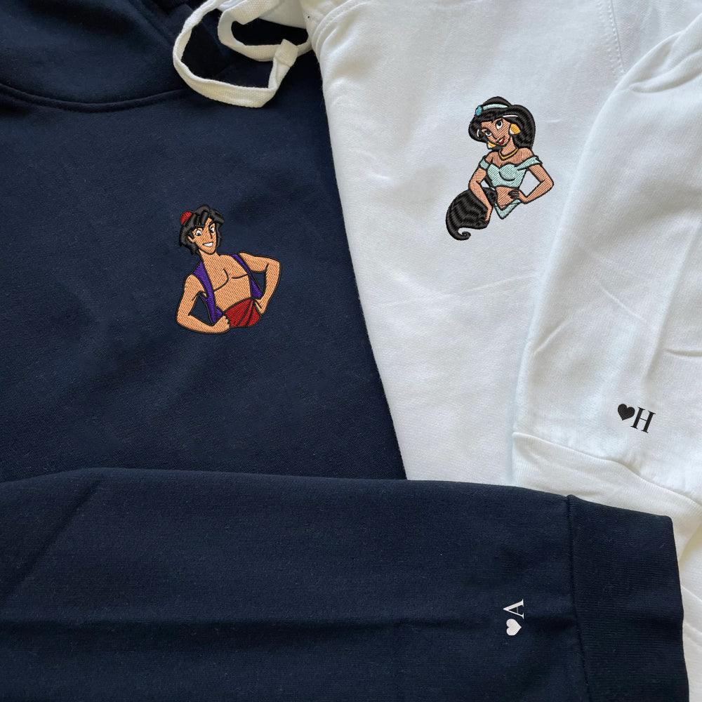 Custom Embroidered Hoodies For Couples, Custom Matching Couple Hoodie, Cute Princess Couples Embroidered Hoodie V2