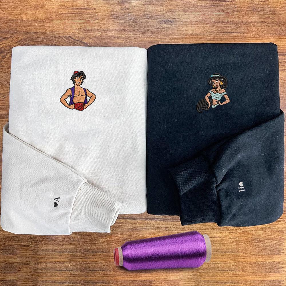 Custom Embroidered Sweatshirts For Couples, Custom Matching Couple Sweatshirt, Cute Princess Couples Embroidered Crewneck Sweater V2