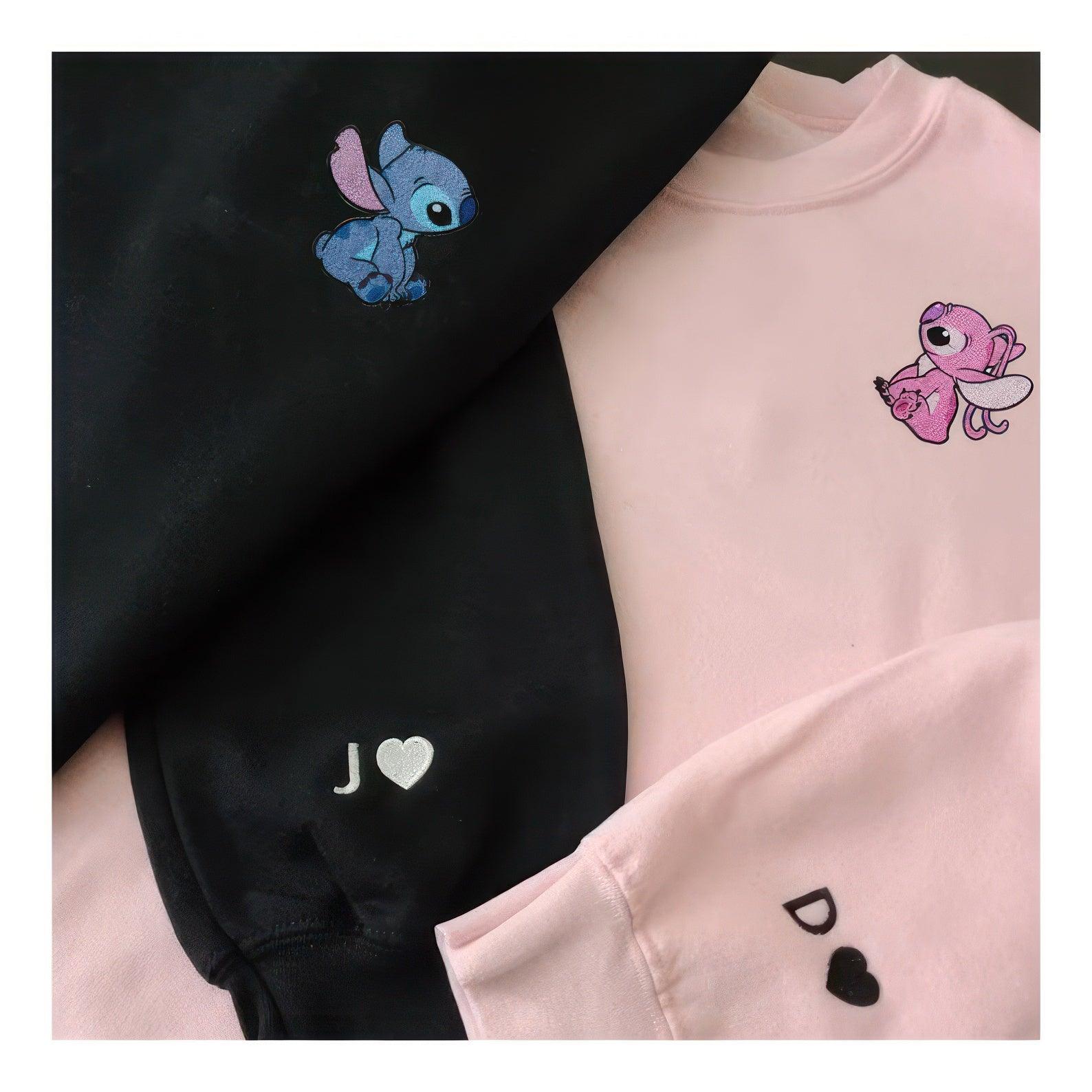 Couples Embroidered Hoodies, Unique Custom Cartoon Duo Matching Sweatshirts