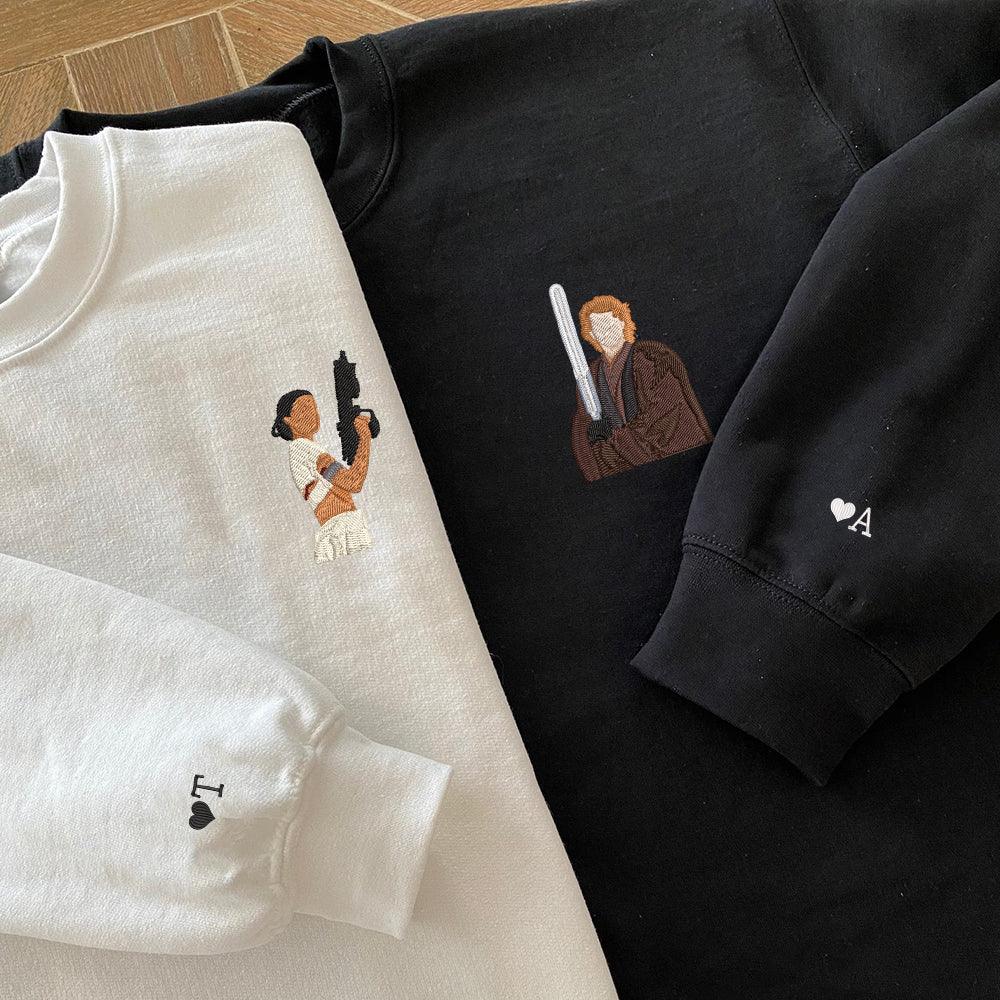 Couples Embroidered Sweatshirts, Custom Romantic Galaxy-Inspired Matching Sweater