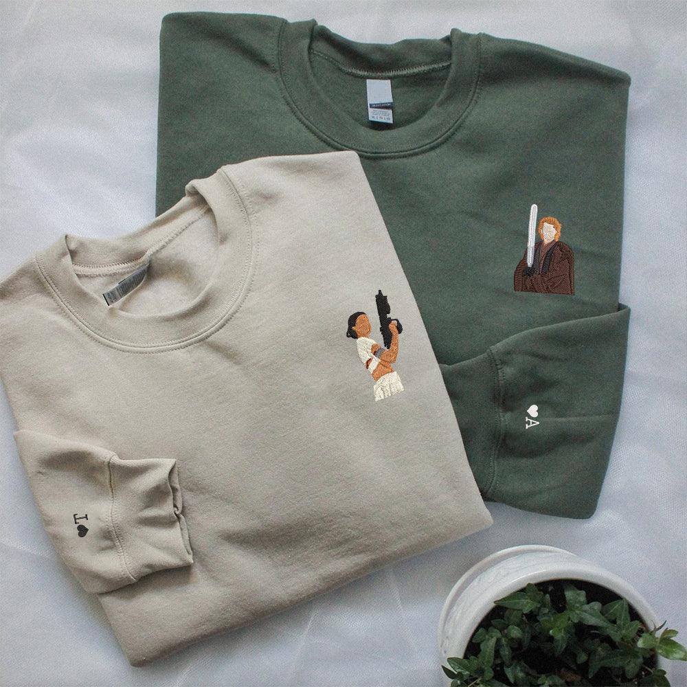 Couples Embroidered Sweatshirts, Custom Romantic Galaxy-Inspired Matching Sweater