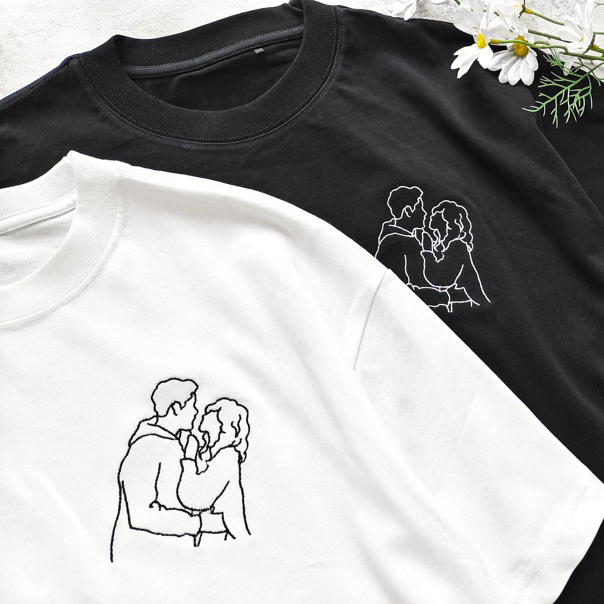 Custom Embroidered Portrait Outline Photo Matching Couples Sweatshirt
