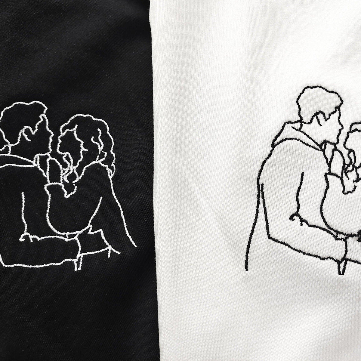 Custom Embroidered Portrait Outline Photo Matching Couples Sweatshirt