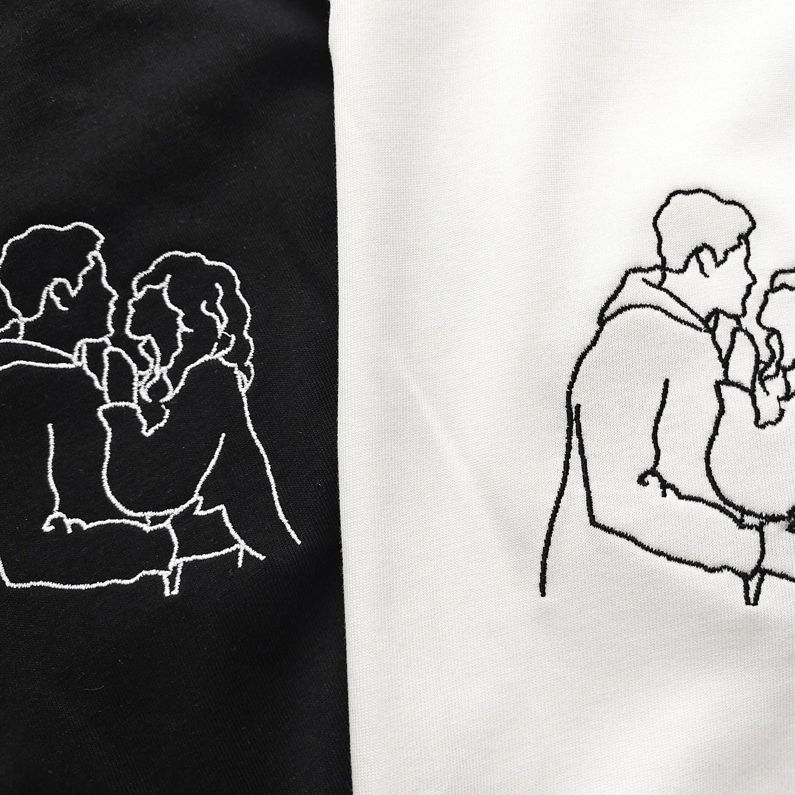 Custom Embroidered Portrait Outline Photo Matching Couples Sweatshirt